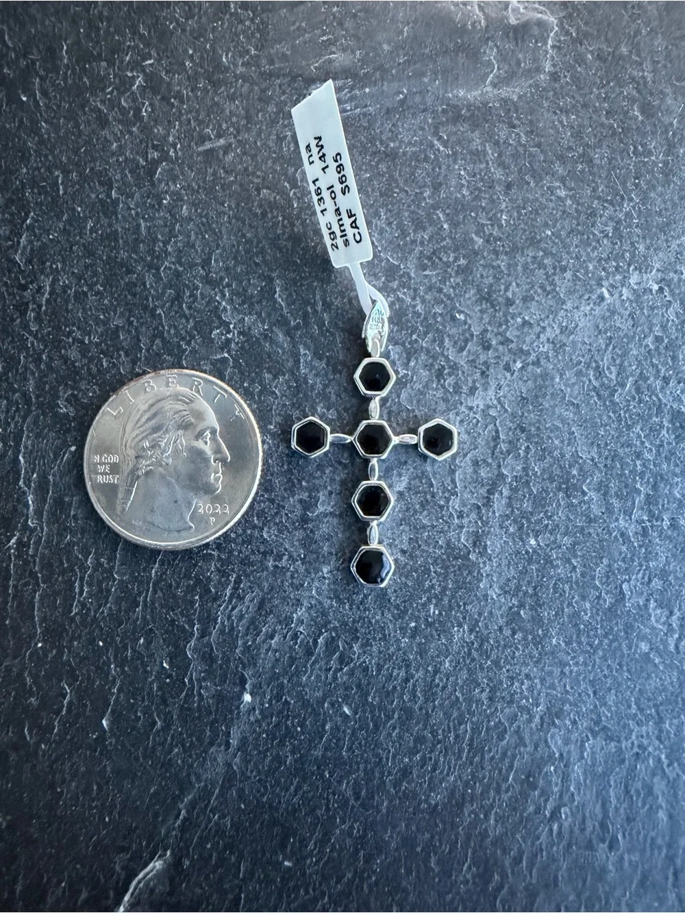 14kt White Gold Black Onyx Cross